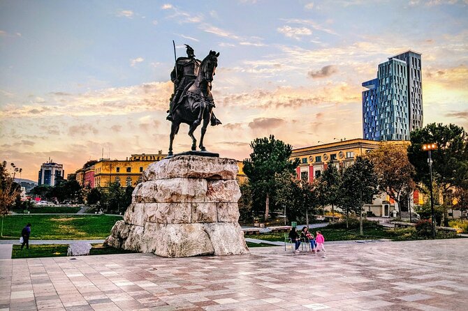 Panoramic City Tour Tirana - Skanderbeg Square, the pyramid design, and the buildings around it