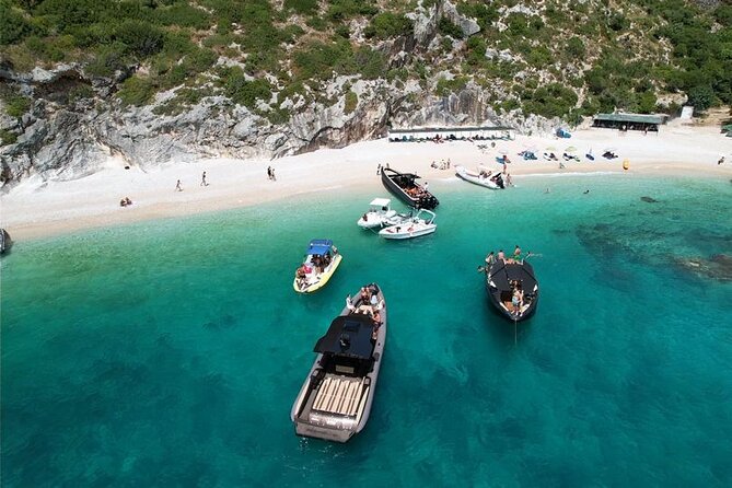 Vlore Private Boat Tour Blue Cave & Grama Bay Adventure - Dafina Bay and Dafina Cave, Mountains, Clear Water, and Short Breaks
